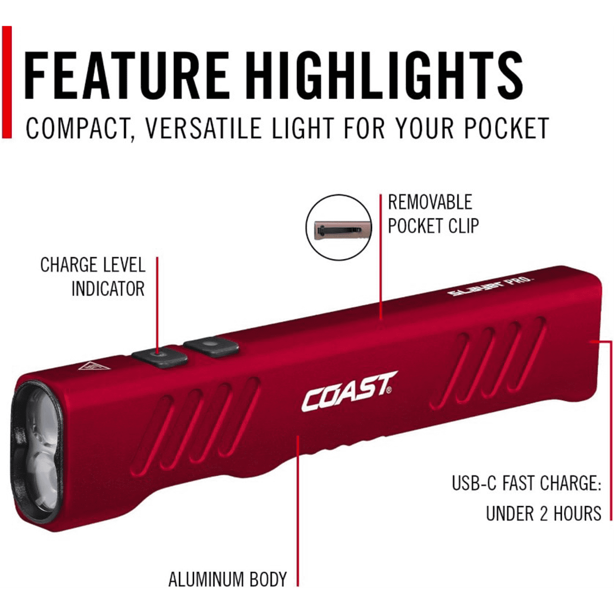 COAST 31103 Slayer Pro, 1150 Lumen Rechargeable Dual Optic Flashlight Red