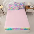 thumbnail image 4 of Erosebridal Pastel Rainbow Tie Dye Zipper Twin Comforter Sets with Fitted Sheet and 2 Pillowcases,Colorful Sequin Print Zipper Bedding Set For Adults,Pink Reversible,4pcs, 4 of 7