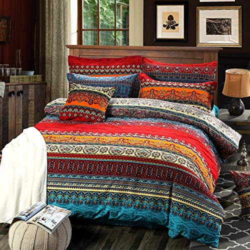Hnnsi Bohemia Exotic Striped Bedding Sets 4 Pieces Brushed Cotton Boho Duvet Comforter Cover With Flat Sheet No Sheets California King Canada Hnnsi Bohemia Exotic Striped Bedding, Bohemian King Size Bedspreads South Africa