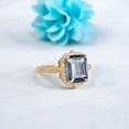 thumbnail image 4 of SHEKHAWATJEWELS 9x7 mm/ 2 Emerald Cut Blue Aquamarine Engagement Ring CZ Diamond Halo Ring Yellow Gold Plated Silver Ring For Women Proposal Christmas Gift, 4 of 7