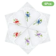 6pcs Vintage Floral Embroidered Handkerchiefs, TSV 11''x11'' Soft Cotton Hankies for Women