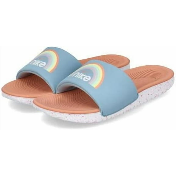 Nike Boys' Kawa Slide SE Sandal, Medium Open Toe, Blue & Light Madder Root & White, 4Y