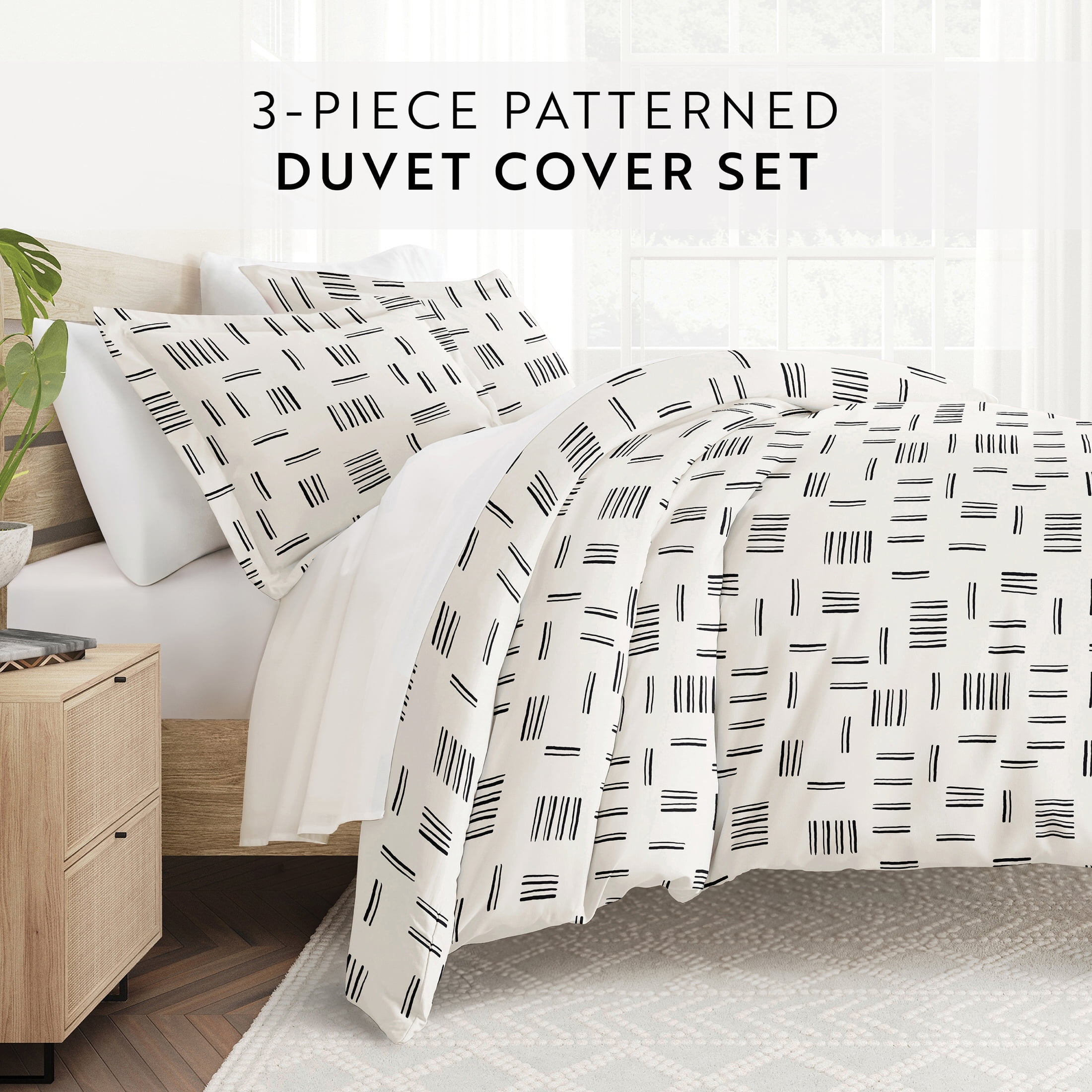 Noble Linens Gray Geo Dash 2-Piece Duvet Cover Set, Twin/Twin XL