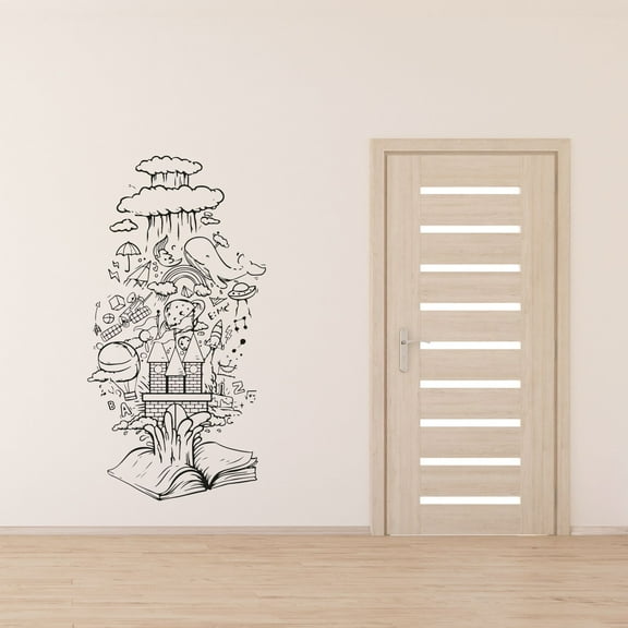 Open Book Adventure Imagination Books Silhouette Vinyl Wall Art Wall Sticker Wall Decal Home School Hobby Home Library Area Living Room Boys Girls Kids Room Nursery Décor Design Size (30x22 inch)