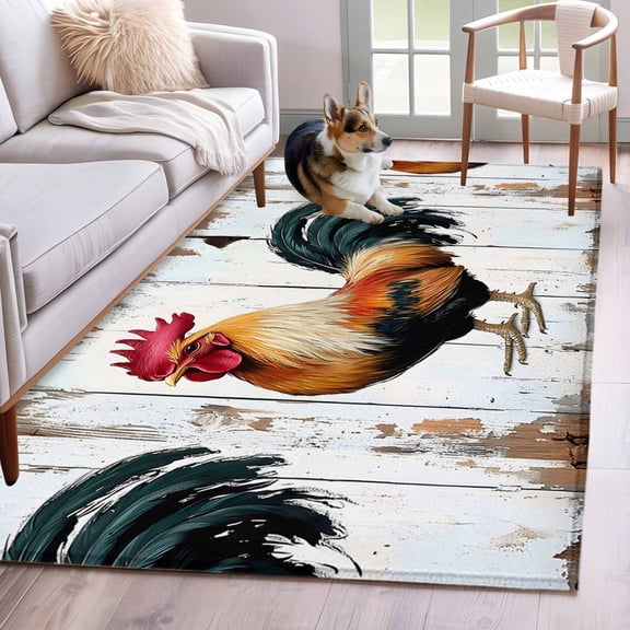 Kitchen Mats for Floor 3x5 Ft, Vintage Rooster Non Slip Area Rugs for Kitchen Bedroom Entryway, Red Watercolor Animals Retro Washable Carpet Runner Rug Floor Mats for Bedroom Home Decor