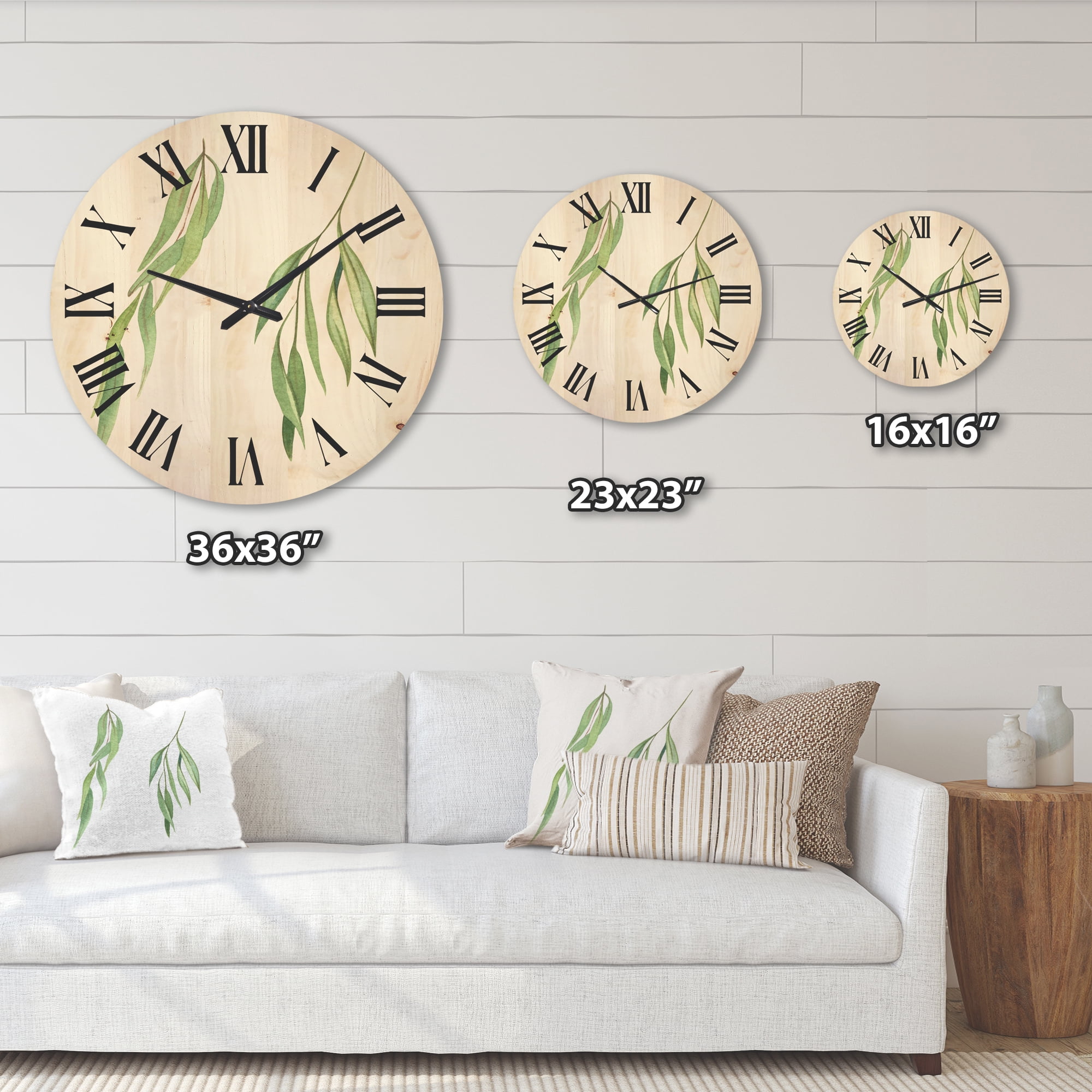 Designart 'Two Willow Branches On White' Farmhouse Wood Wall Clock
