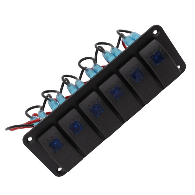 6 Gang Rocker Switch, Protecció Contra Sobrecorriente IP65 Panel de Interruptor de Alternancia Led Retroiluminado Impermeiluminado Para Vehículos de 12-24V Yates SUV Camiones