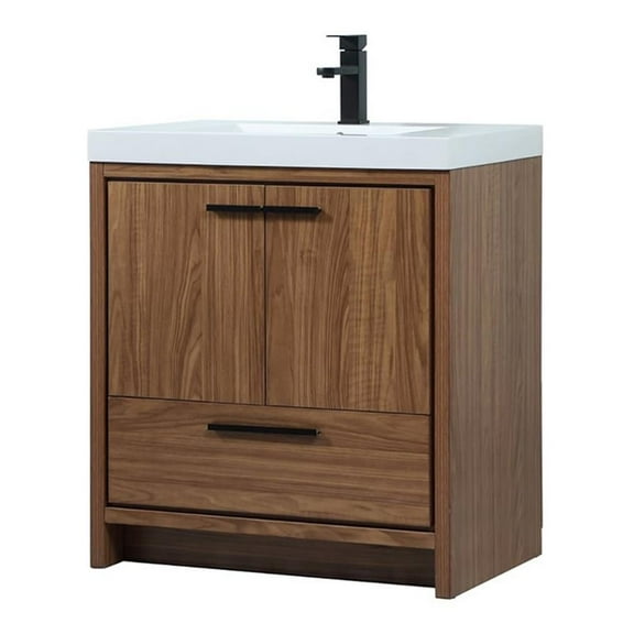 30 inch single bathroom vanity in walnut brown