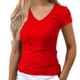 thumbnail image 2 of Womens Basic V Neck Short Sleeve T Shirts Slim Fit Crop Y2K Tee Gym Workout Cute Top Going Out Fitted Tops Tight Shirts 2026 Summer Fashion Basic Solid Color Tees Soft Breathable Workout Shirts, 2 of 5