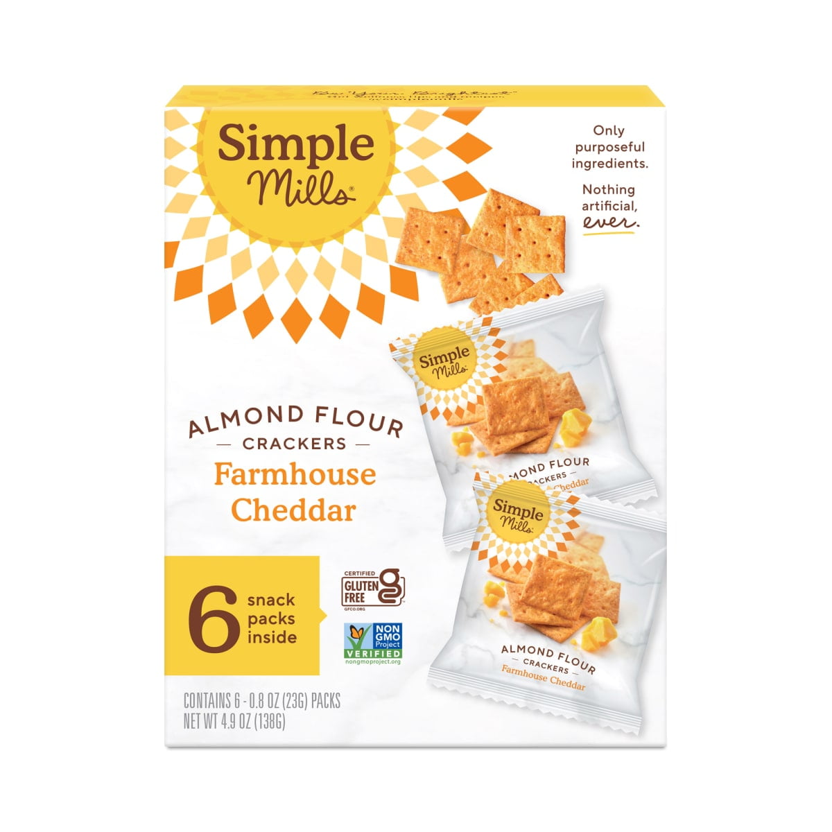Simple Mills Almond Flour Crackers, Farmhouse Cheddar Crackers Snack Packs, 0.8 oz, 6 Count