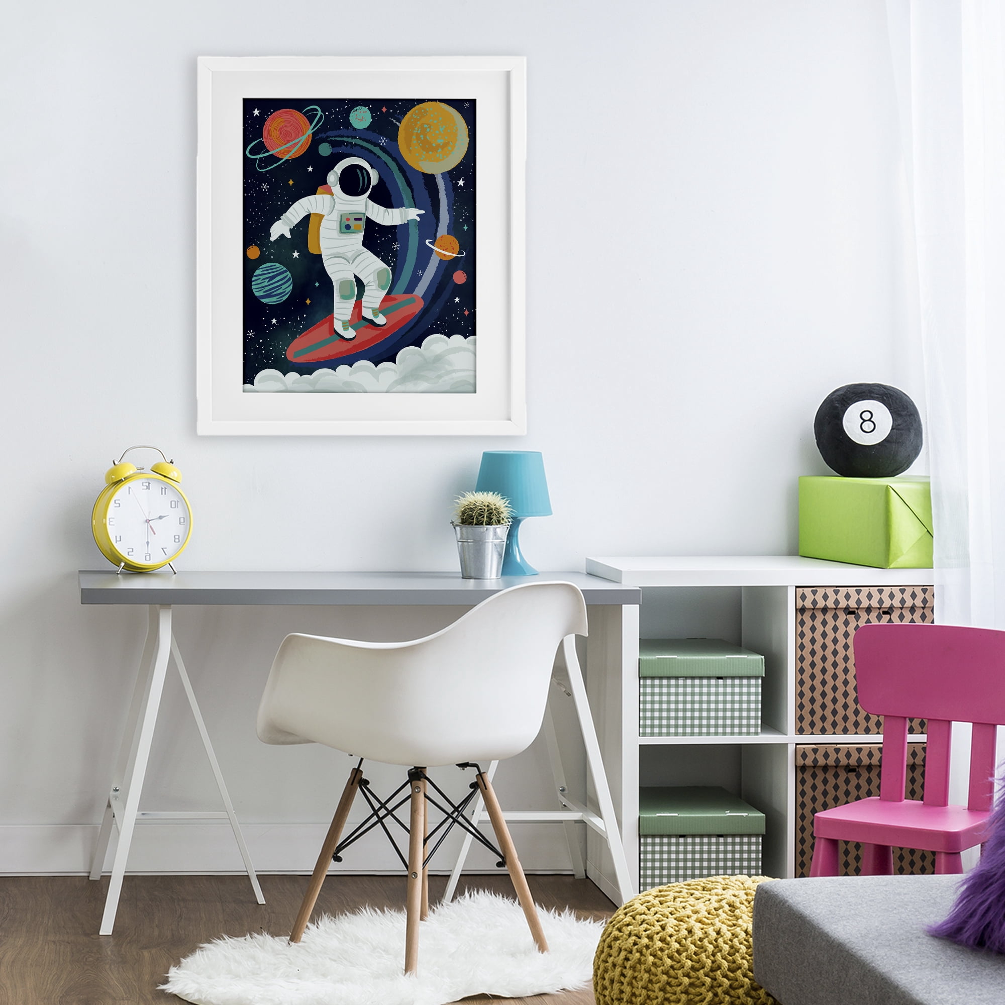 Stupell Industries Surfing Astronaut Beyond Space White Framed Print Under Glass, design by Lisa Perry Whitebutton