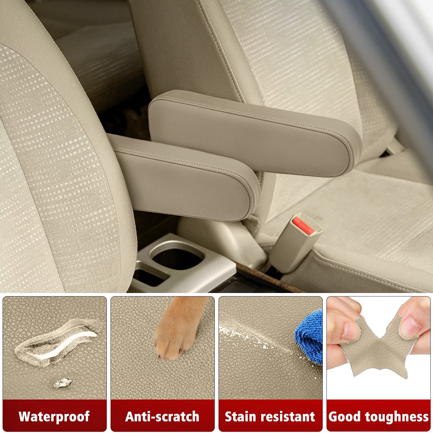 KBH 2 PCS Car Front Seat Armrest Covers for Honda CR-V Accessories 2001-2006, Arm Rest Protector Cover Leather Interior, Beige