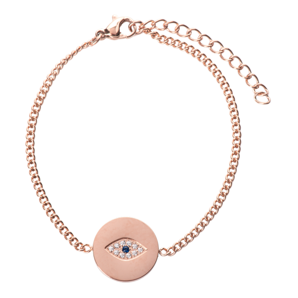 Pulsera para Mujer con Dije de Ojo Turco Protector LuckyLy Acero Inoxidable y Zirconia Cúbica Modelo Fara Rosa UNITALLA