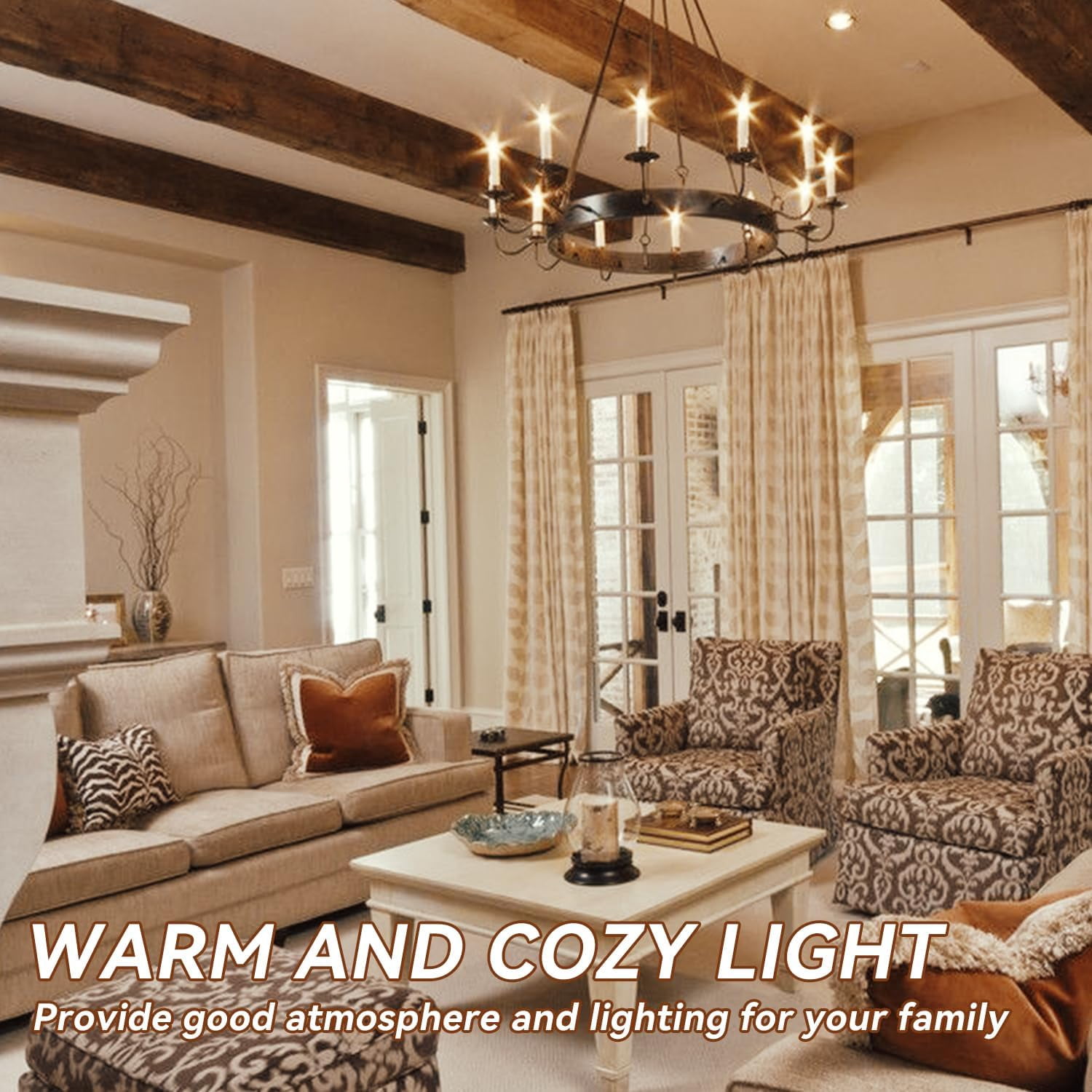 TJOY 12 Pack E12 Led Candelabra Bulbs 60W Equivalent, Dimmable Chandelier Light Bulbs, High Brightness 500 LM Warm White 2700K, B11 Filament Candle Light Bulbs, Clear Glass Style for Home