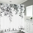 thumbnail image 5 of Dznils Black Eucalyptus Fabric Shower Curtain, Watercolor Floral Pattern with Hooks, 72" x 72", 5 of 8