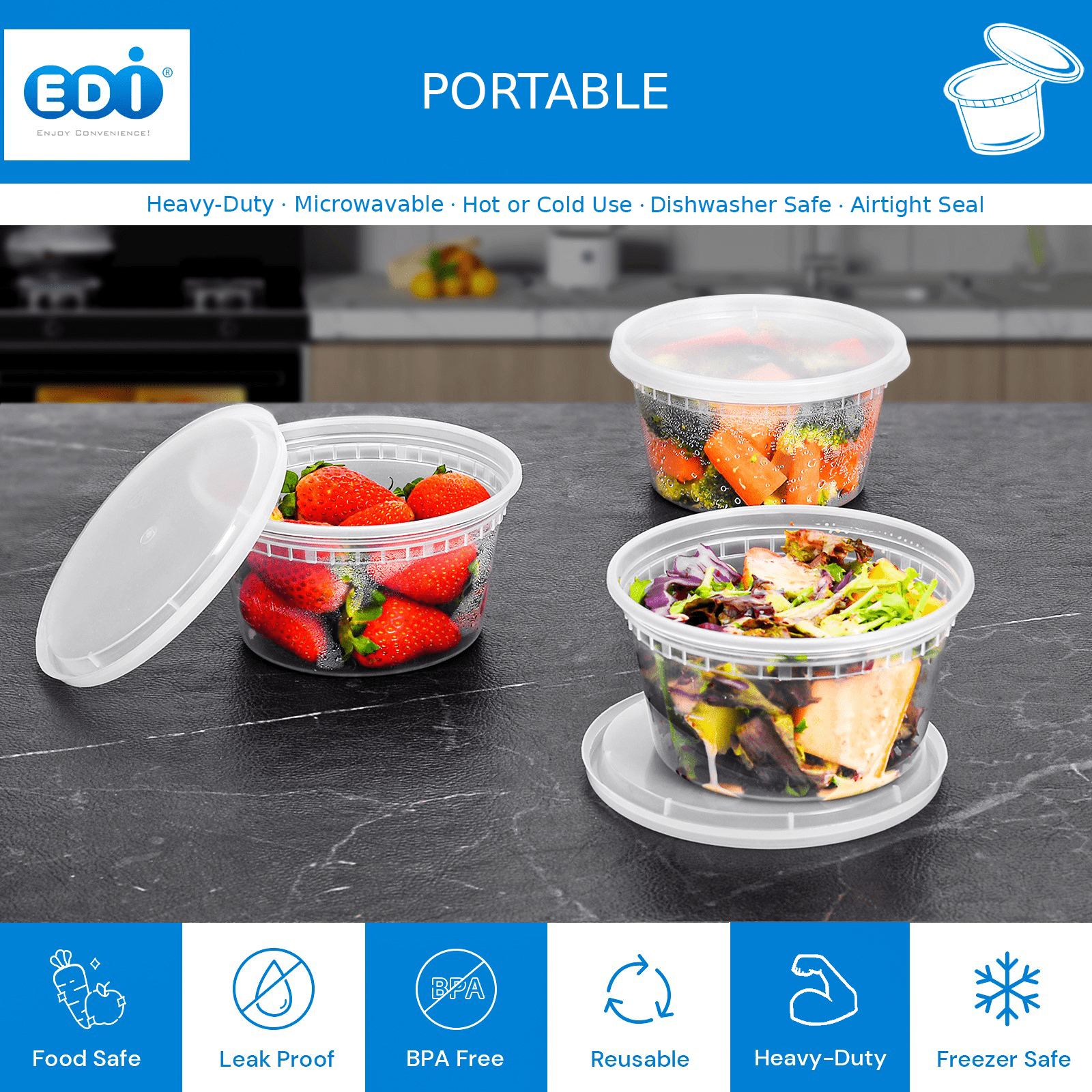 EDI-Round Deli Containers (24 oz, 50)] Plastic Deli Food Storage