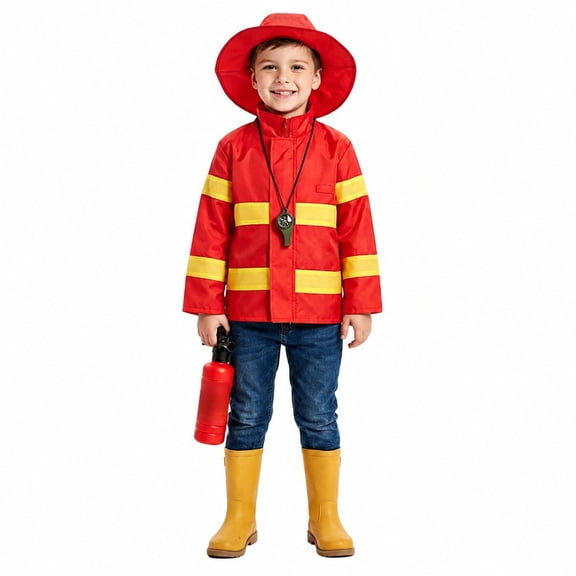 REDARER Kids Firefighter Cosplay Reflective Strip Jacket with Pretend Prop for Halloween Party Pretend Role Play Stage Performance Fancy Dress Outfit,A