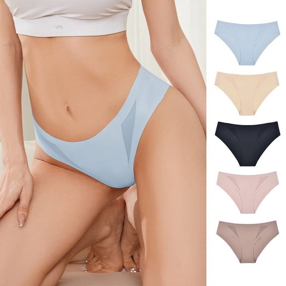 Swuxness Women's Low Waist Thong Briefs, Panties for Women, Women's Solid Color Low Waist Seamless Ice Silk Thong Panties Butt Lifting Comfortable Breathable Soft Briefs Blue, M