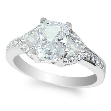 Radiant Solitaire Ring - Ladies 10K White Gold 1.8ct Radiant CZ Beautiful Engagement Solitaire Ring Size 4-10