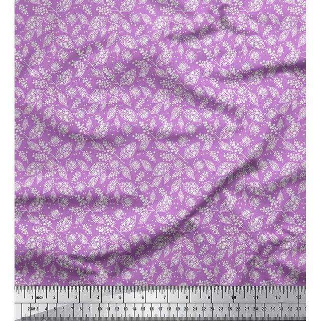 Soimoi Polyester Crepe Fabric Dot & Leaves Print Fabric by Yard 52 Inch Wide