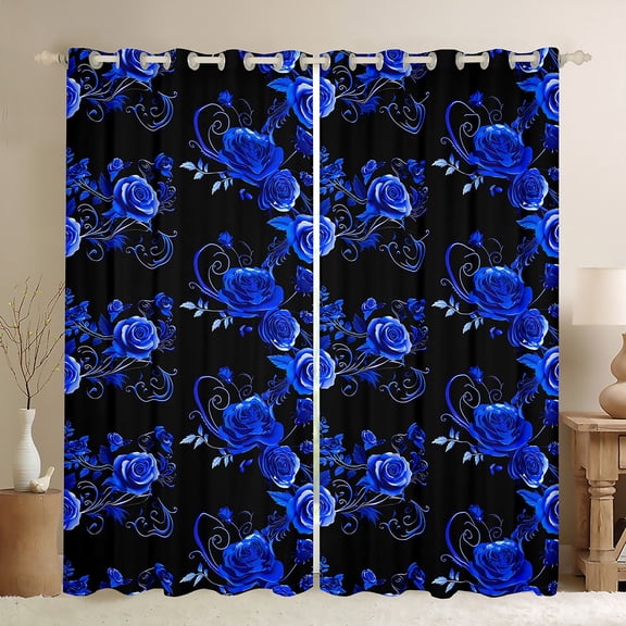 Manfei Romantic Blue Rose Black Out Curtains, Western Valentines Day Curtains Pack of 2 (42x63 Each), Teens Adult Men Women Bedroom Curtains, Window Curtains Bedroom Decor