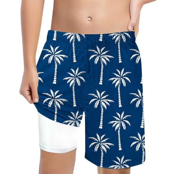 NAFUU Boys Swim Trunks Coconut Tree Print Swimming Shorts With Lace Up High Waisted Loose Fit Casual Plus Size Bathing Suit For Boys Sizes 14-16 Years