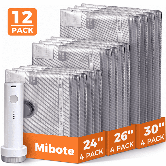 Mibote Vacuum Bags for Travel with Rechargeable Pump, 12 Combo Space Saver Compression Packing Seal Storage for Clothes Luggage