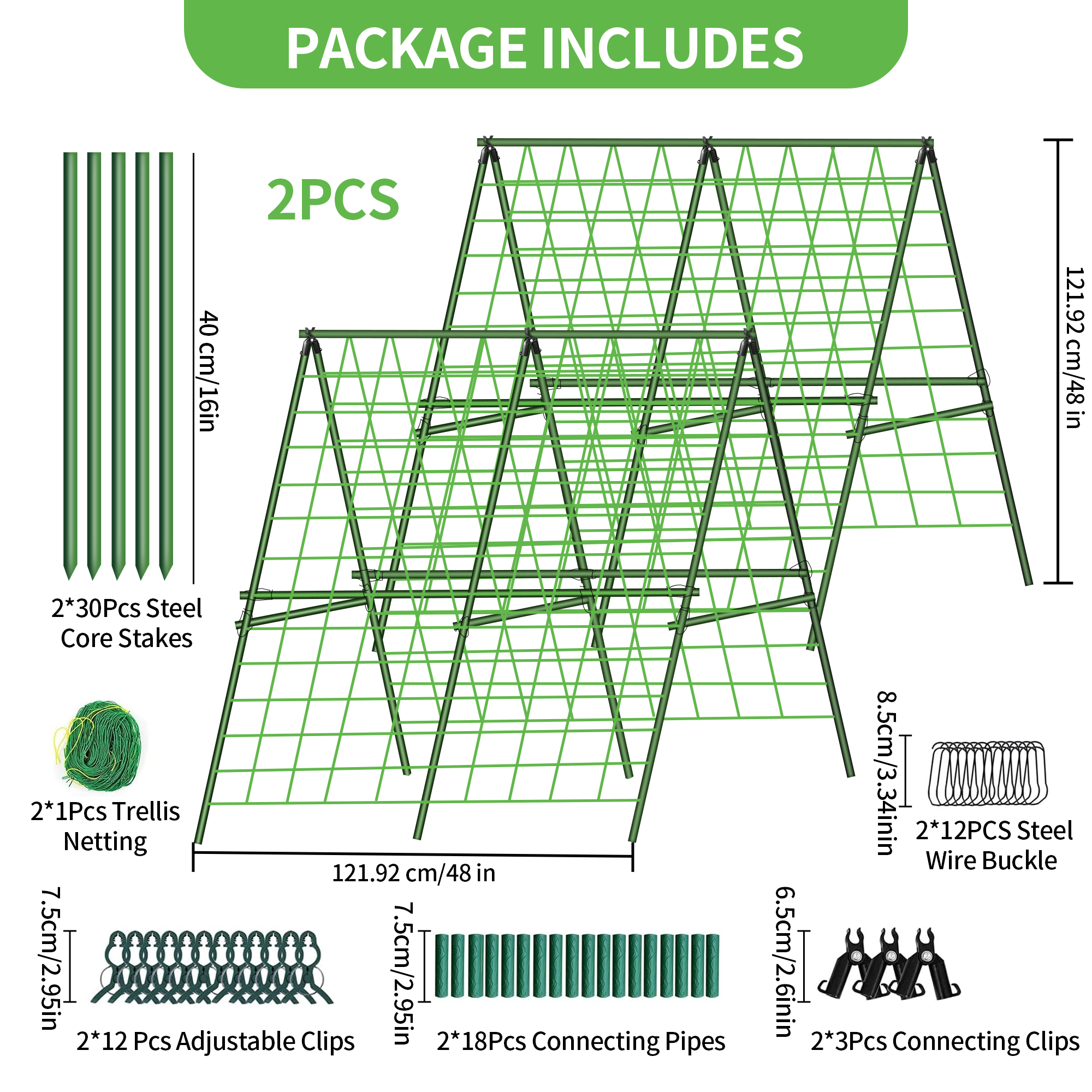 2 Sets 48”x 48”Foldable Cucumber Trellis Set,A-Frame Garden Trellis for Climbing Plants Outdoor, Detachable Cucumber Trellis for Raised Bed, Plant Grow Support for Tomato, Squash,Vegetable
