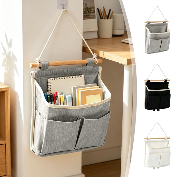 Wall Mounted Hanging Storage Bag, Bedside Hanging Organizer Pouch with Multi Pockets, Space Saving Holder for Bedroom Living Room Home Phone Remote Accessories Storage, Black