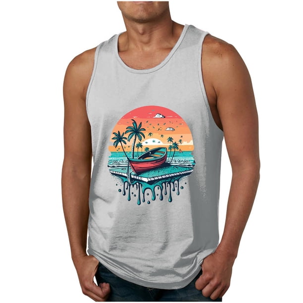 Tanques para Hombre para el Verano Solto Chaleco Impresión Deportivo Cuello Redondo, Casual