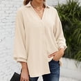 thumbnail image 2 of Camisa con botones para mujer, cuello en V, color puro, manga tres cuartos, camisa con cuello en V y botones para mujer, color albaricoque M, 2 of 6