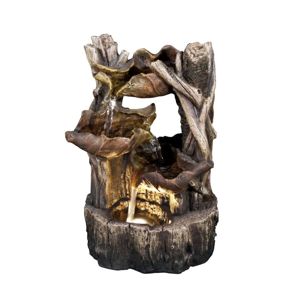 Hi-Line Gift Ltd. Tree Trunk Fountain W/3 Leaves & LED