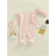 thumbnail image 4 of Genuiskids Newborn Baby Girls Romper Suit Long Sleeve Zipper Ruffle Patchwork Casual Party Street Spring Romper+Headband 0-9M, 4 of 9