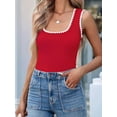 thumbnail image 6 of Women'S Square Neck Tank Tops Summer Sleeveless Shirts Casual Slim Fitted Color Block Ribbed Tanks Red L, 6 of 9