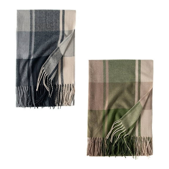 Curve Muse Women's Fashion Long Shawl Winter Warm Lattice Large Scarf-2 Pack-Pack B