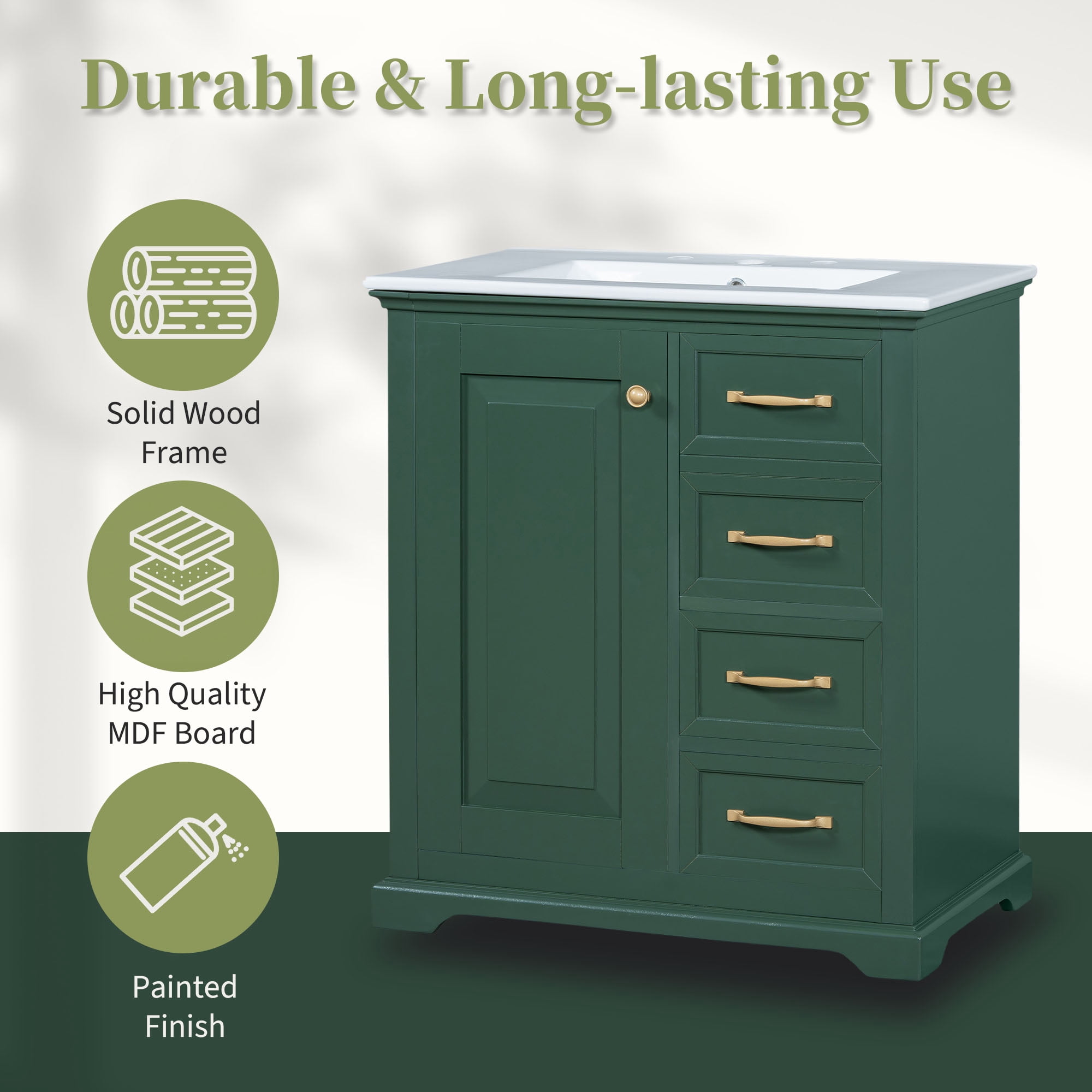 30" Bathroom Vanity with Sink, One Door Cabinet and Drawers