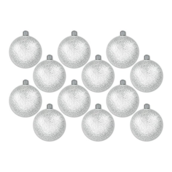 12 Pack 100mm 4" White Glitter Ball Ornament with Wire