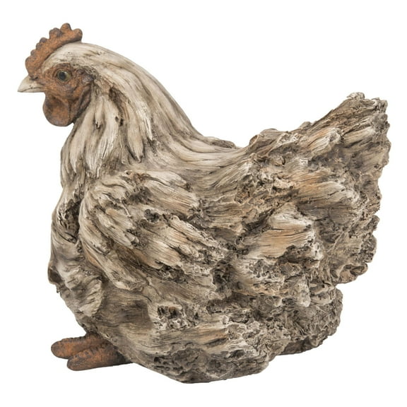 Hi-Line Gifts 9.25" Hen Driftwood Look Outdoor Garden Statue
