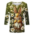thumbnail image 5 of Easter Bunny Shirt for Women Two Rabbits In Flower Meadow Graphic T-Shirt 3/4 Sleeve Crewneck Loose Fit Soft Fabric Festival Apparel Spring Holiday Gift, 5 of 5