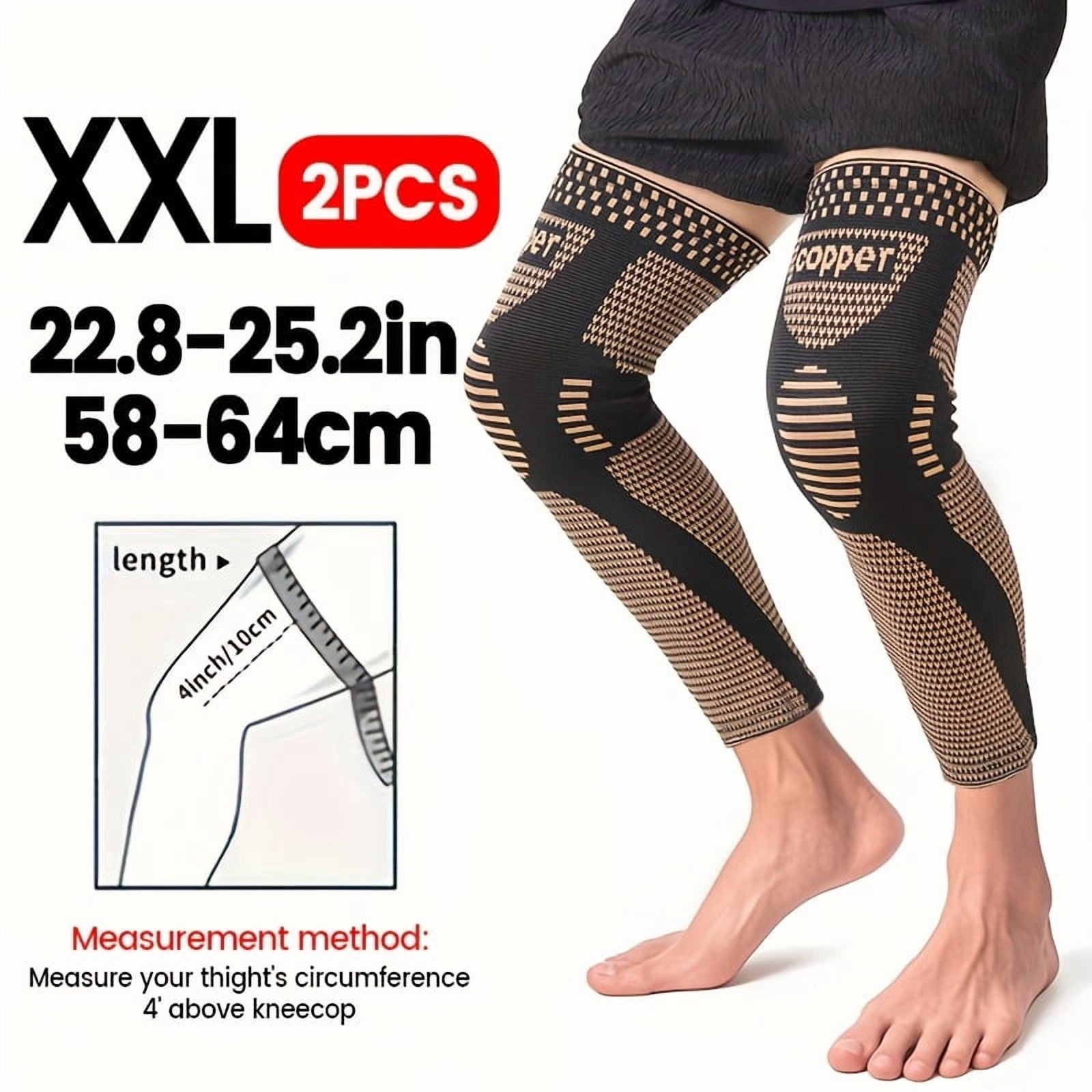 Copper Long Knitted Compression Knee Braces - Full Leg Compression Sleeves for Men & Women - Support for Exercise, Daily Life, Work, Fitness Running, Basketball, Volleyball