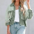 thumbnail image 6 of Leesechin Women's Basic Button Down Stretch Fitted Long Sleeves Denim Jean Jacket, 6 of 9