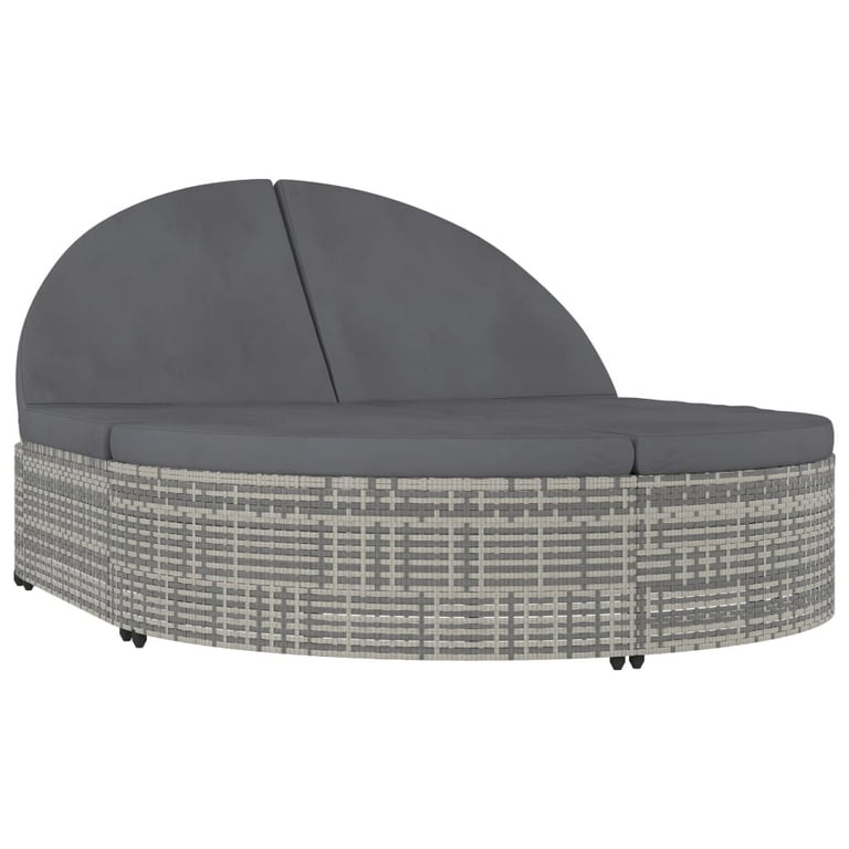 vidaXL 2-Person Sunbed with Cushion Gray Poly Rattan