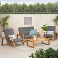 thumbnail image 2 of Reyna Outdoor Acacia Wood 4 Seater Chat Set with Cushions, Teak, Dark Gray, 2 of 12