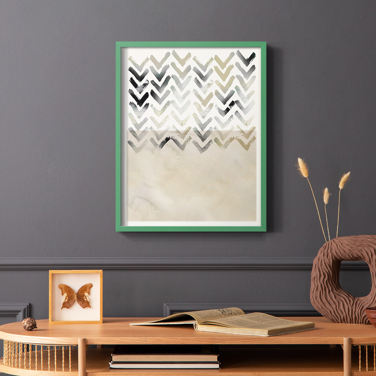 Neutral Chevron in Green Solid Wood 8 x 10 Framed Print