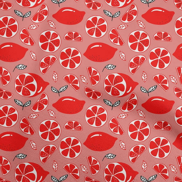 oneOone Cotton Silk Red Fabric Fruits Lemon Craft Projects Decor Fabric Printed By The Yard 42 Inch Wide