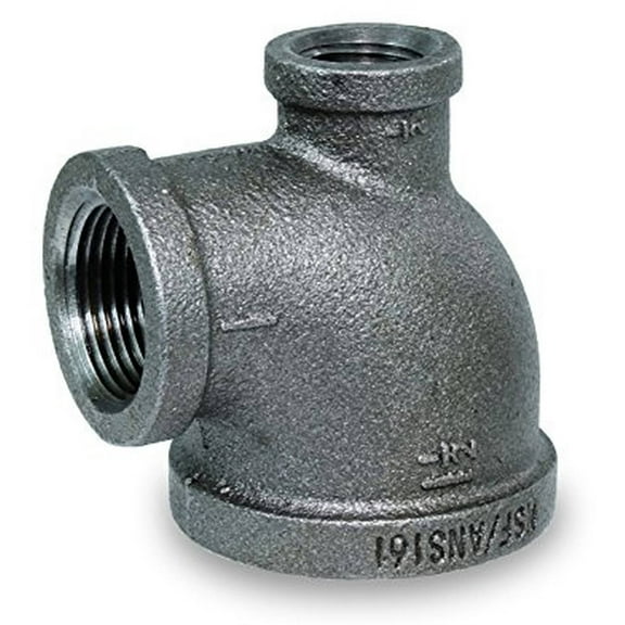 Supply Giant BMRT1211 Black Malleable Three Size Reducing Tee with Female Threaded Fitting, 1-1/2" x 3/4" x 1"