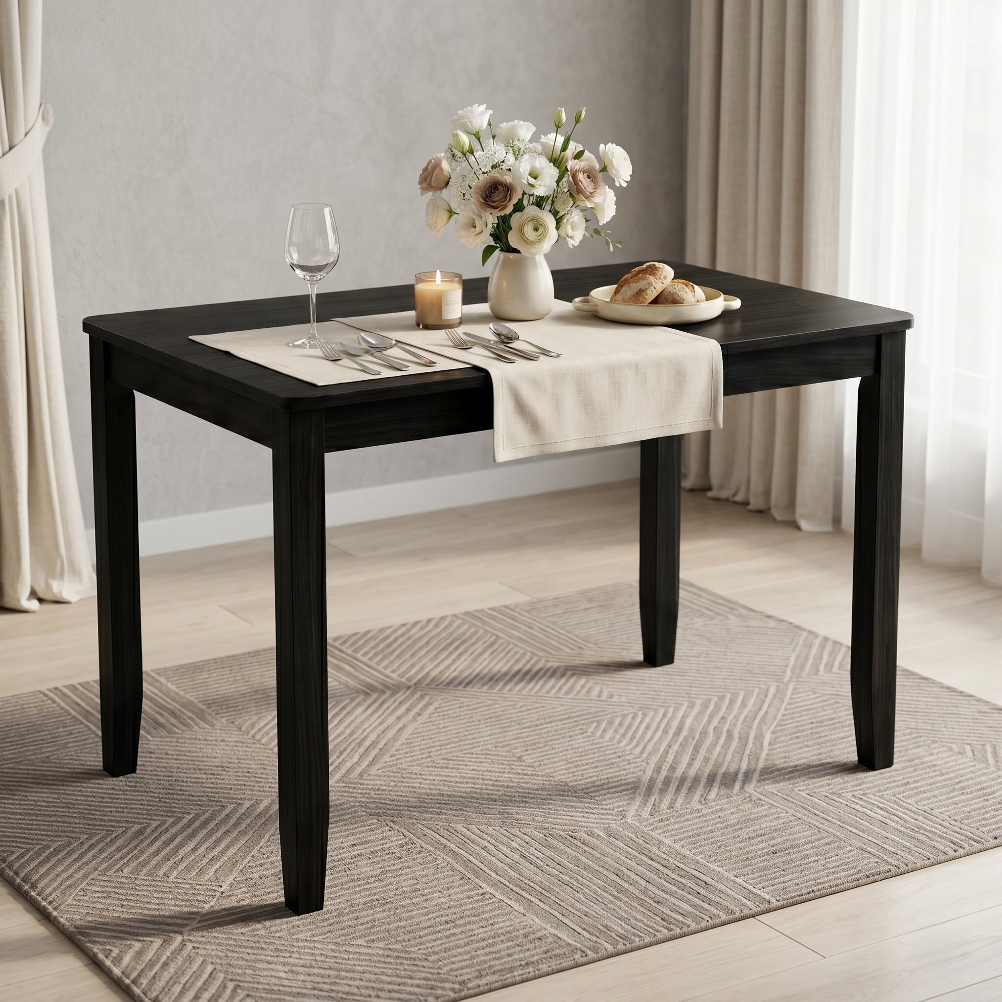 Home Design Nome Dining Table, Modern Rectangular Wood Dining Table, Black