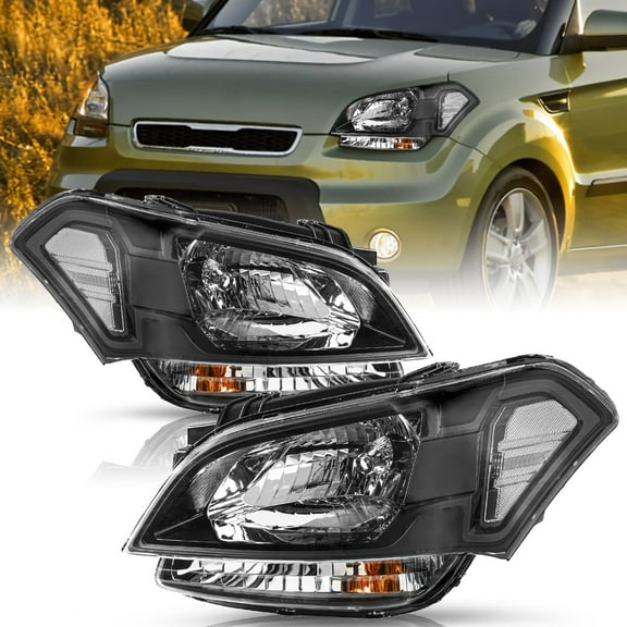 For 2010-2011 Kia Soul Black Headlights Headlamps Halogen Set Left Right Side