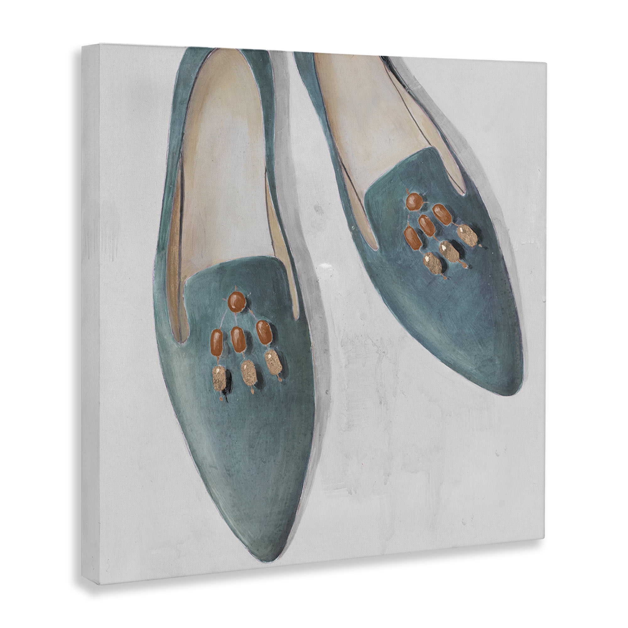 Stupell Industries Blue Flats with Beads Fashion Painting Wrapped Canvas Art Print Wall Art, 36 x 36