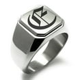 thumbnail image 1 of Stainless Steel Letter E Initial Old English Monogram Engraved Engraved Square Flat Top Biker Style Polished Signet Ring, 1 of 1